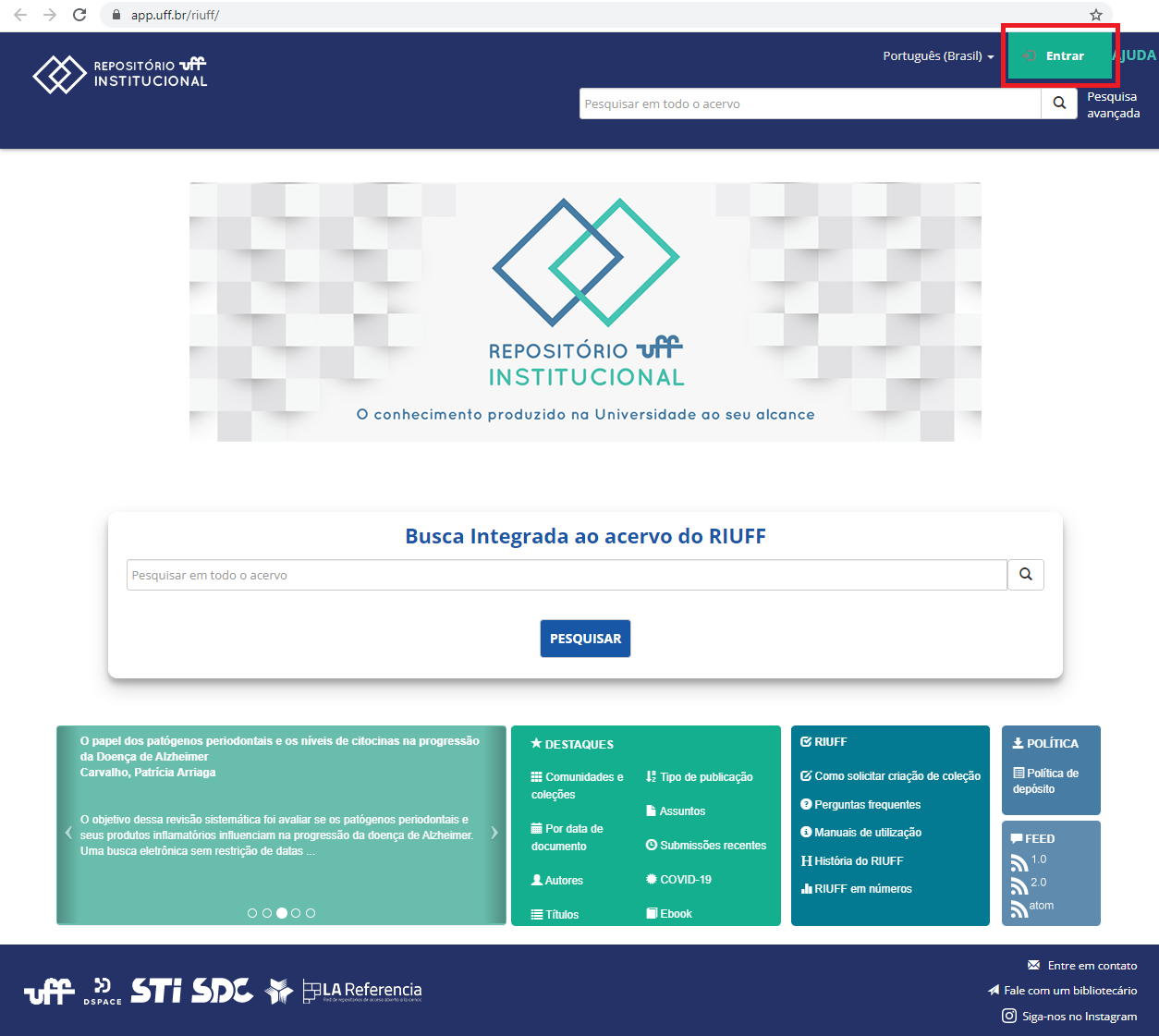 Página inicial do RIUFF