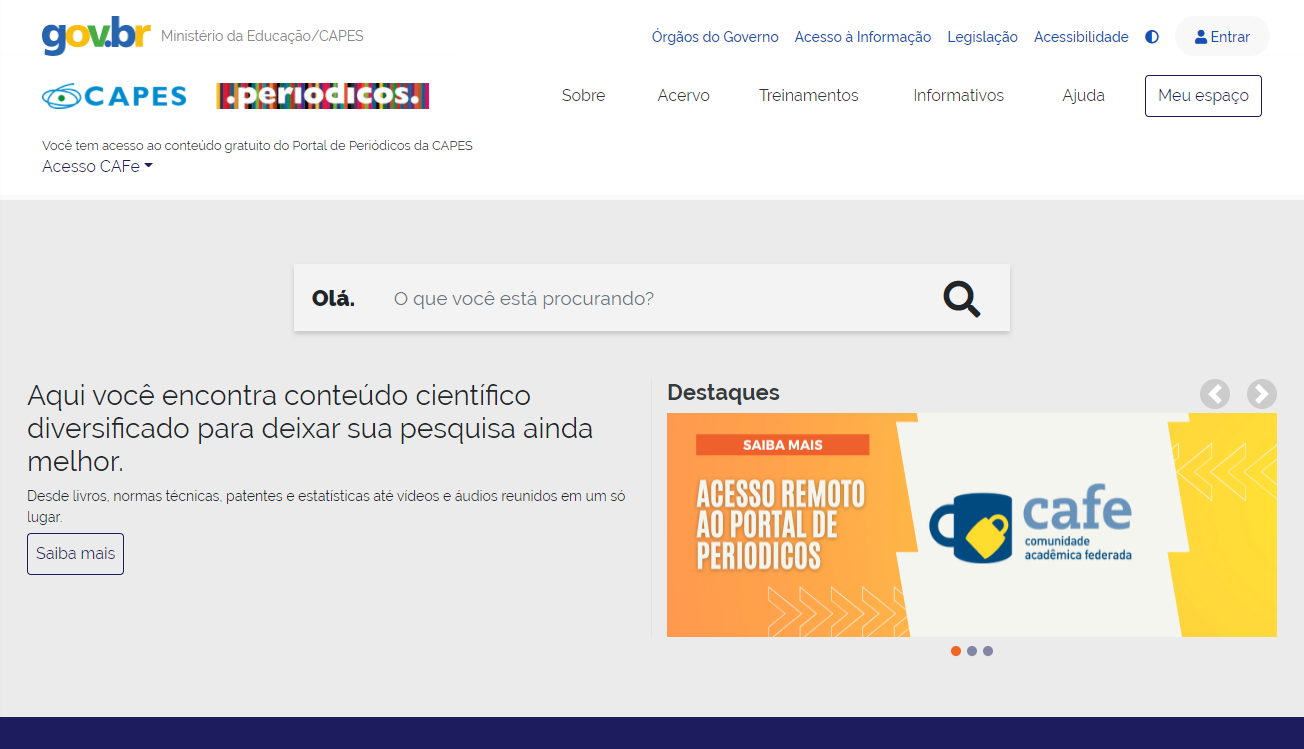 CapesCafe - Tela Portal de Periódicos Capes