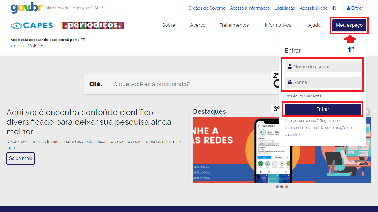 Autenticação no Meu espaço